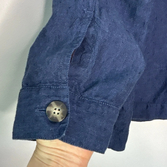 J. Jill Navy Blue 100% Linen Shirt Jacket Button Down Lagenlook Shacket Size L - Picture 4 of 8